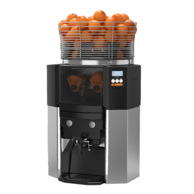 Zummo ZIG14-N Commercial Juicer For Self Service With A Basket Of Oranges On Top.