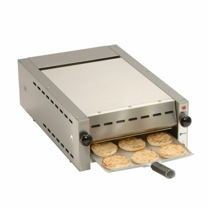 High-Capacity Muffin Toaster From Antunes MT-12-9200146 With Toasted English Muffins Ready For Serving