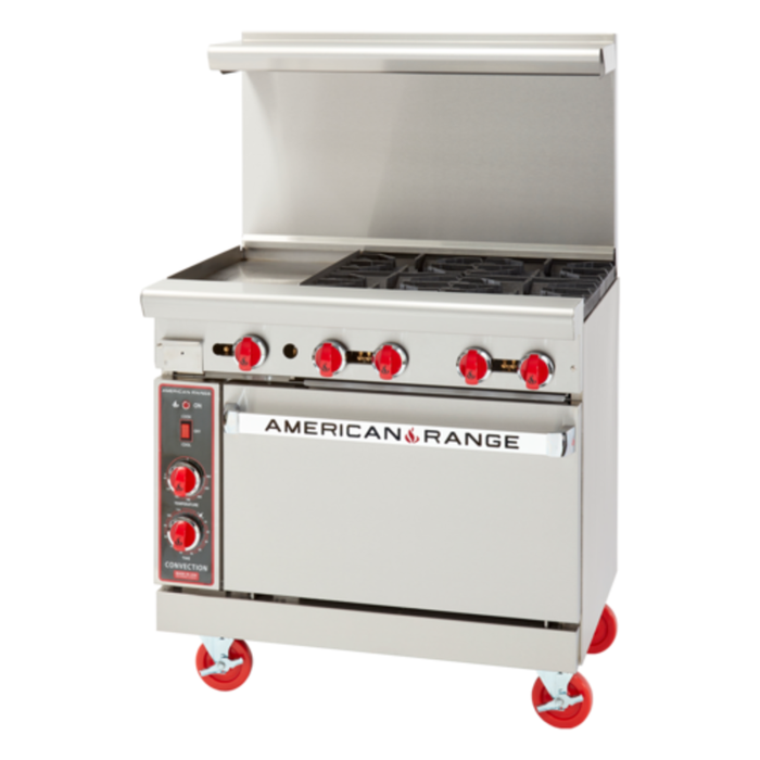 American Range AR-12G-4B-SB 36 Inch Gas Restaurant Range With Griddle, Stainless Steel Cooking Equipment