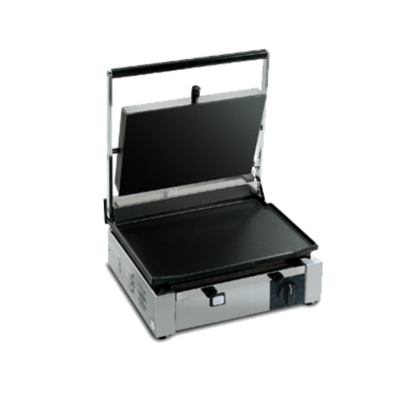 Eurodib CORT-L 14.5" x 10" Single Electric Panini Grill For Commercial Use With Ribbed Top And Flat Bottom Plate.