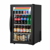 Countertop Glass Door Merchandiser Featuring A Variety Of Beverages In A Black Refrigerator Display.