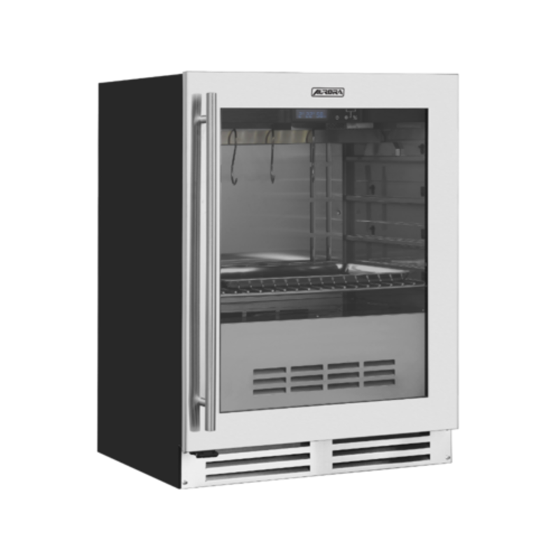 Étiquette alternative : Omcan 48401 23" Armoire de séchage et maturation à sec Réfrigérateur porte en acier inoxydable en verre vue de face