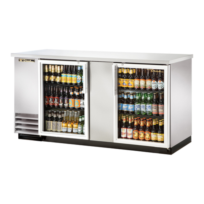 Réfrigérateur de bar arrière True de 175 cm avec deux portes vitrées en acier inoxydable