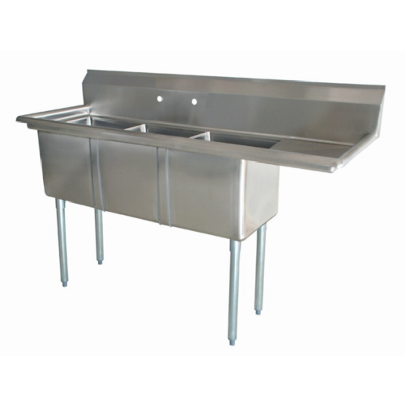 Three Compartment Stainless Steel Pot Sink With Drainboard For Efficient Commercial Kitchen Workflow