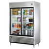 54 Inch Sliding Door Refrigerator Displaying A Variety Of Food And Beverages In A Commercial Kitchen Setting