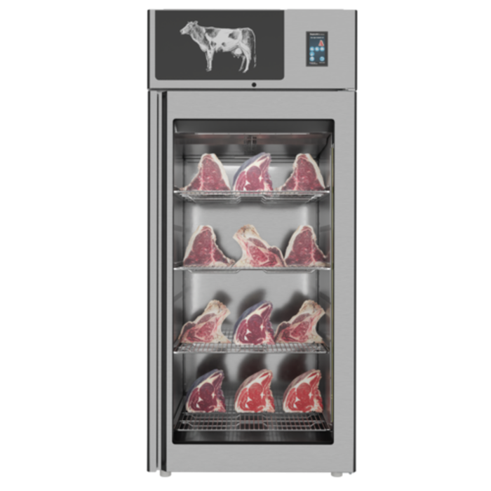 Trento Stagionello 48040 31,8 pi³ Armoire de vieillissement à sec pour la viande avec porte en verre et steaks à maturation à sec sur des grilles