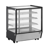 OMCAN 47962 28-Inch Wide Countertop Square Glass Refrigerated Case 360-degree glass display with multi-tier shelves for pastries, cakes, salads
