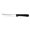 Omcan 11548 6-Inch Greban Straight Boning Steak Knife Black Handle - straight serrated steak knife with black handle, side view