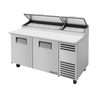 Refrigerated Pizza Prep Table 67-Inch With Stainless Steel Construction And Two Sliding Doors