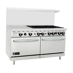 60 Inch Commercial Gas Range With Griddle For Professional Kitchens, Featuring Dual Ovens And Powerful Cooking Elements