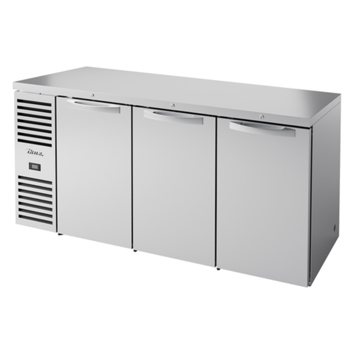 Réfrigérateur de bar arrière True TBR72-RISZ1-L-S-SSS-1 à portes pleines de 72" pour extérieur