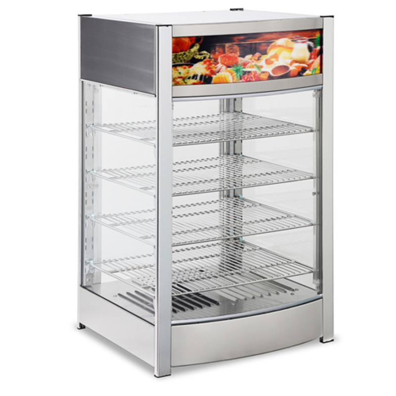 Omcan 47477 3.4 Cu. Ft. Countertop Hot Food Display Warmer stainless steel glass countertop heated display case with 3 shelves
