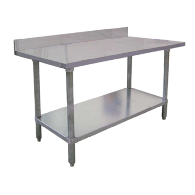 Stainless Steel Work Table With Backsplash, 48 Inch Durable Surface For Kitchen Prep And Sanitation.