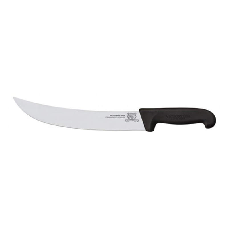 Omcan 16855 10 Inch Professional Heavy-Duty German Steel Butcher Knife with curved stainless blade and black handle