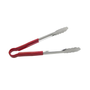SEP-10RD 10" Heavy-Duty Stainless Steel Scalloped Utility Tongs, Red