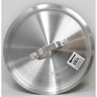 Alt Tag: Omcan 43379 Commercial Grade 14-inch Diameter Stainless Steel Cookware Lid Cover stainless steel 14-inch pot lid with handle, top view