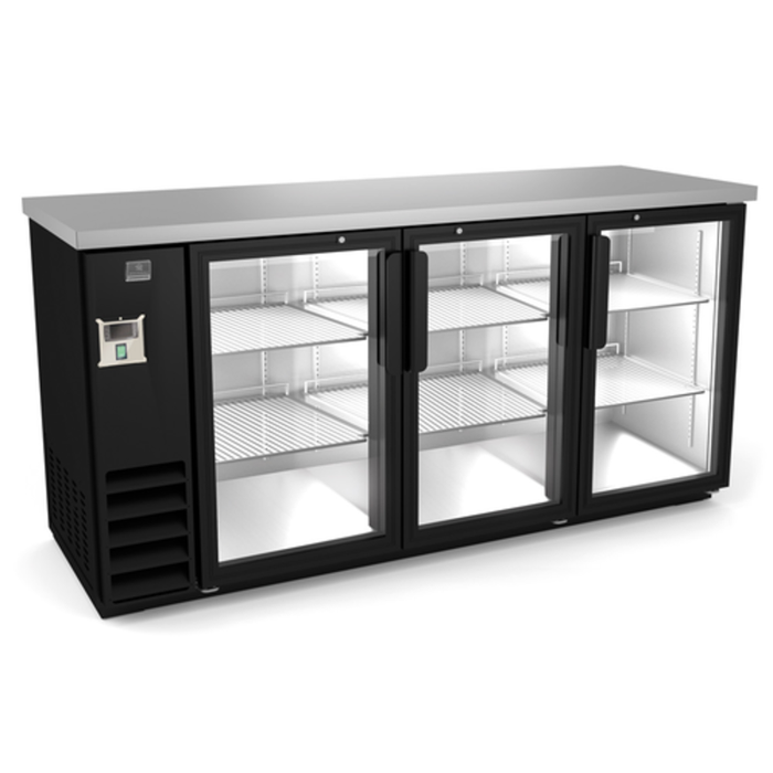 Kelvinator KCHBB72G 73"W Refrigerated Back Bar Cabinet Three Glass Doors