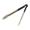 Omcan 80550 Stainless Steel 10-Inch Utility Tongs for Buffet & Salad Bars with black grip, commercial serving tongs