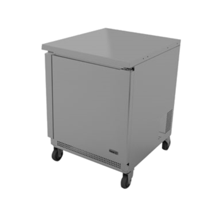 Alt Tag: Fagor FWF-27-N 27 Inch Stainless Steel Work Top Freezer commercial kitchen stainless worktop freezer on casters