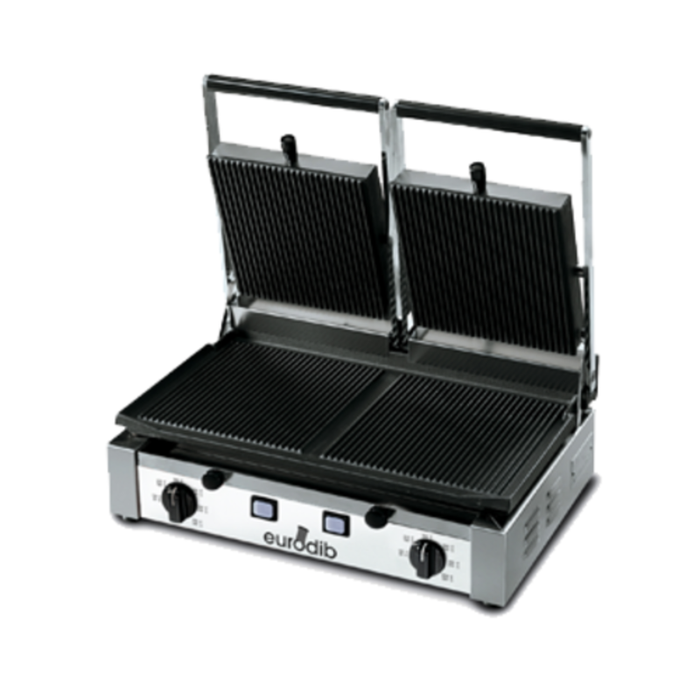 Eurodib PDR3000220 Double Panini Grill Featuring Ribbed Plates For High-Volume Cooking