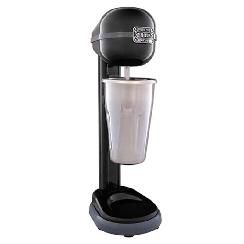 Alt Tag: Omcan 47459 0.95 Quart Single Spindle Black Drink Mixer with stainless steel mixing cup for milkshakes and smoothies
