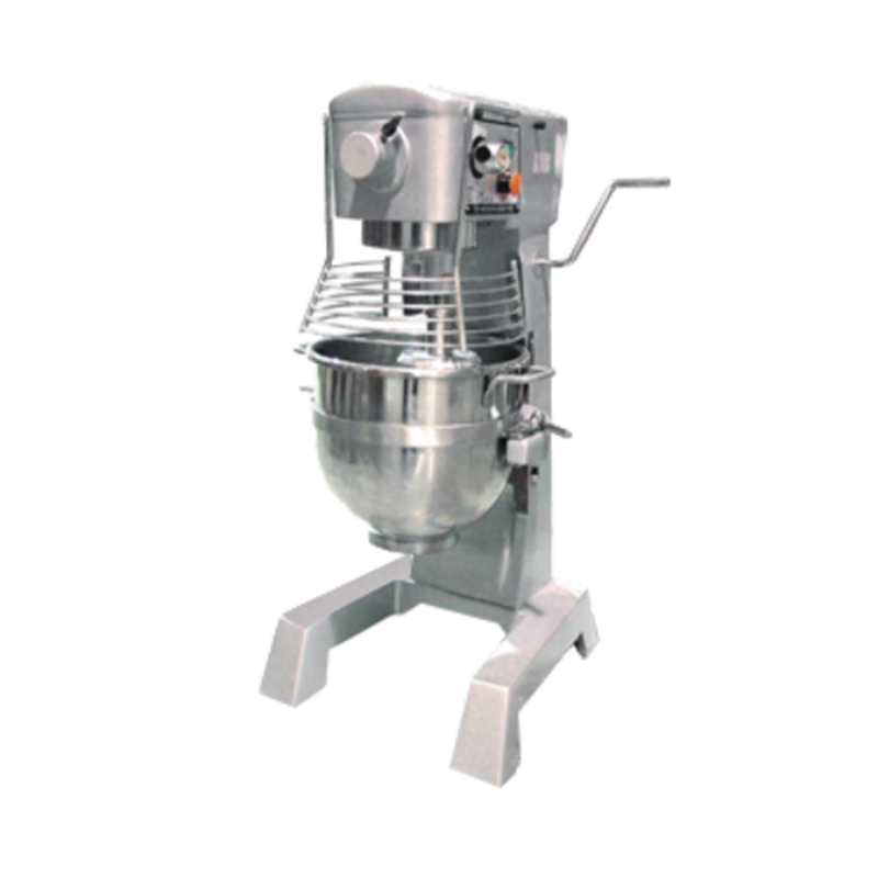 Alt Tag: Omcan 20442 30-QT Commercial Planetary Baking Mixer with Guard stainless steel mixer with bowl and safety guard