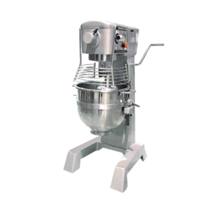 Alt Tag: Omcan 20442 30-QT Commercial Planetary Baking Mixer with Guard stainless steel mixer with bowl and safety guard