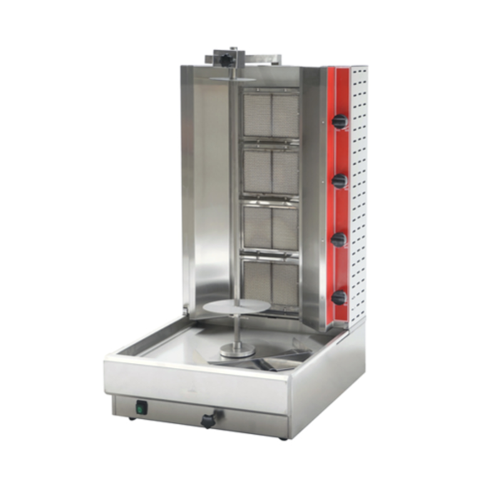 Omcan 47497 100 lbs Natural Gas Vertical Gyro Broiler commercial vertical doner/gyro machine with 4 burners, stainless steel