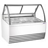 Alt Tag: Omcan 47498 55.4 inch White Gelato Dipping Display Showcase freezer with curved glass, LED lighting, and dipping pan display