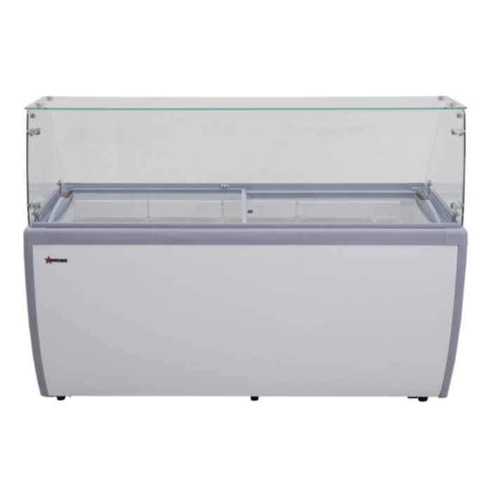 OMCAN 47744 71-inch Gelato Dipping Display Cabinet with Pans 71-inch glass gelato dipping display case cabinet