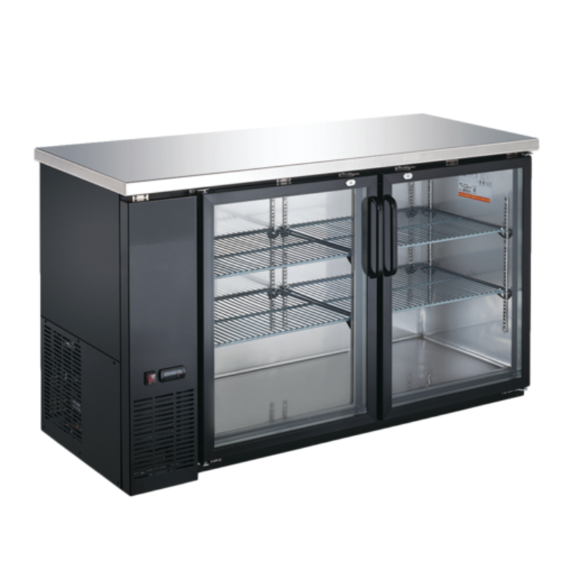 OMCAN 50060 61-Inch Two Door Glass Back Bar Cooler Refrigerator With Stainless Steel Top And Clear Glass Doors