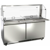 Alt Tag: OMCAN 50089 60-Inch Stainless Steel Refrigerated Salad Bar Prep Table with glass sneeze guard and two-door base