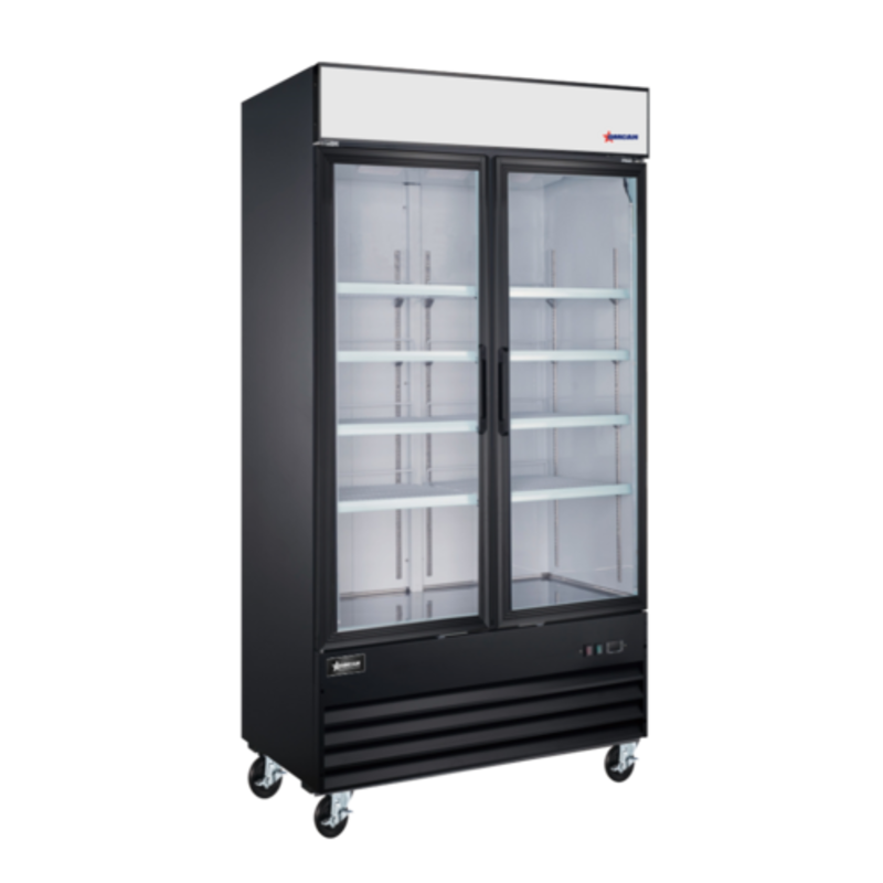 OMCAN 50128 40" Two Glass Door Merchandiser Refrigerator With Bright Interior Lighting For Product Display