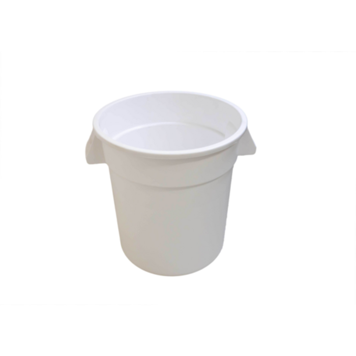 Alt Tag: Omcan 80582 Commercial 32 Gallon Trash Can with Lid and Dolly white 32-gallon commercial trash can container