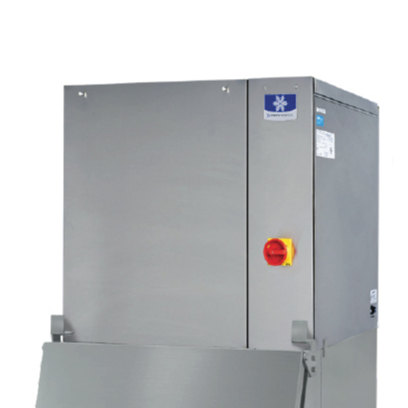 Manitowoc IDT0900W Water-Cooled Ice Maker with a sleek stainless steel design and top utility connections for space optimization.