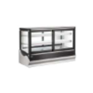 Alt Tag: OMCAN 48566 60-inch Refrigerated Self-Service Countertop Display Case Black, black square glass bakery deli countertop display case