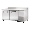 True 67-1/4" Stainless Steel Two-Door Deep Worktop Refrigerated Counter For Efficient Food Prep.