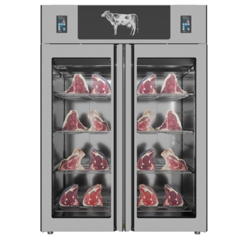 Trento Stagionello 48046 Dry Aging Cabinet With Displaying Dry-Aged Meat Cuts Inside Double Doors