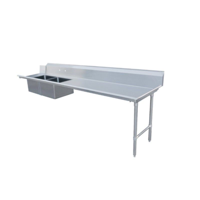 Omcan 48494 Commercial 48-Inch Left Soiled Dishtable With Three Sinks For Efficient Dishwashing.