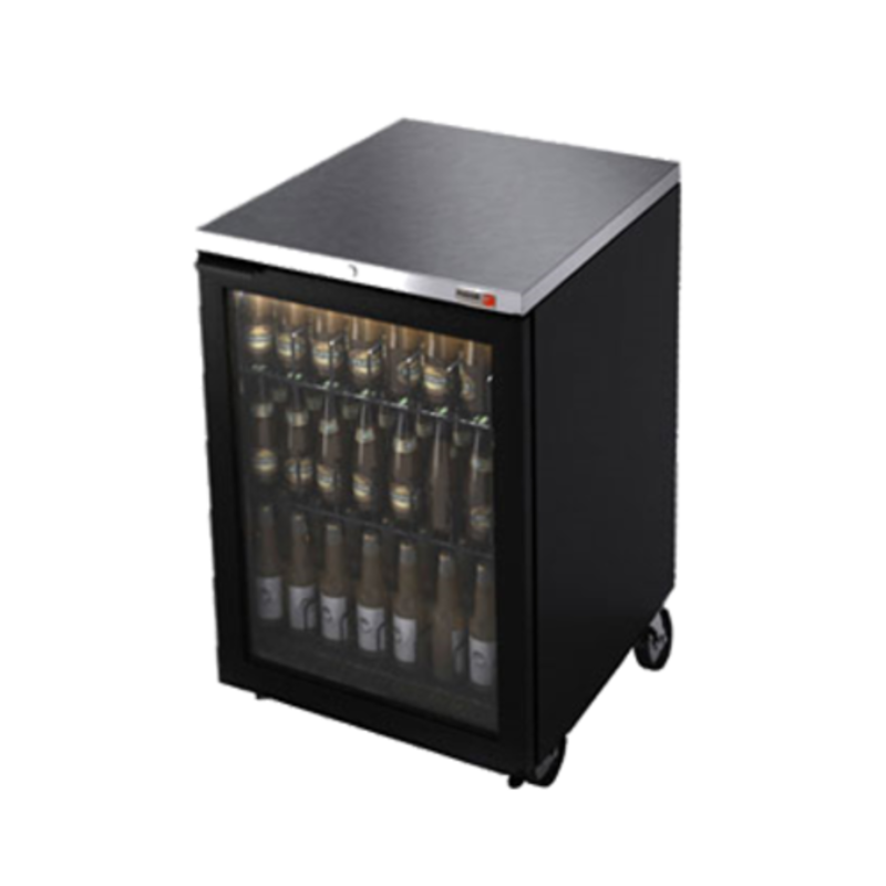 Fagor FBB-24G-HC 24 Inch Glass Door Back Bar Cooler Cabinet with glass door beverage display, black vinyl exterior