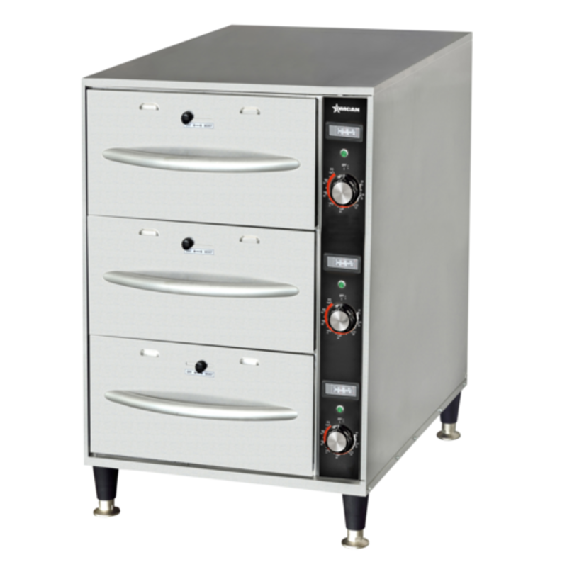 Omcan 47547 Professional Warming Drawer For Restaurants With Three Drawers And Adjustable Temperature Controls