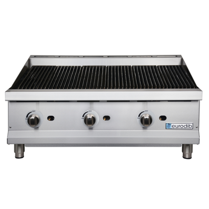 Eurodib TCBR36 36x20 Commercial Gas Charbroiler With Cast Iron Grates And Stainless Steel Finish