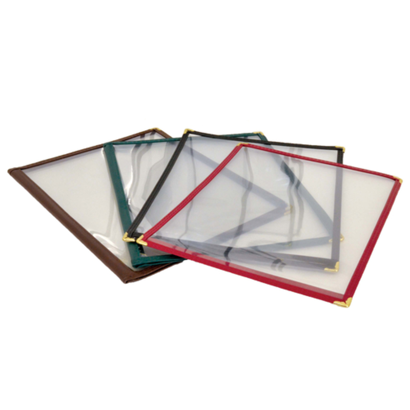 Omcan 39790 Premium Faux Leather Menu Cover, 20 View 8.5x11 Page assorted color restaurant menu covers with clear sleeves