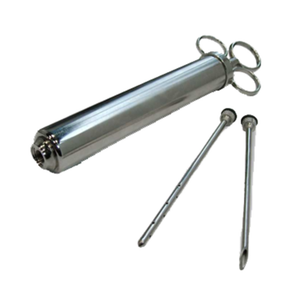 Alt Tag: OMCAN 10484 4 oz. Capacity Long Meat Flavor Injector Pump stainless injector syringe with long needles for marinades