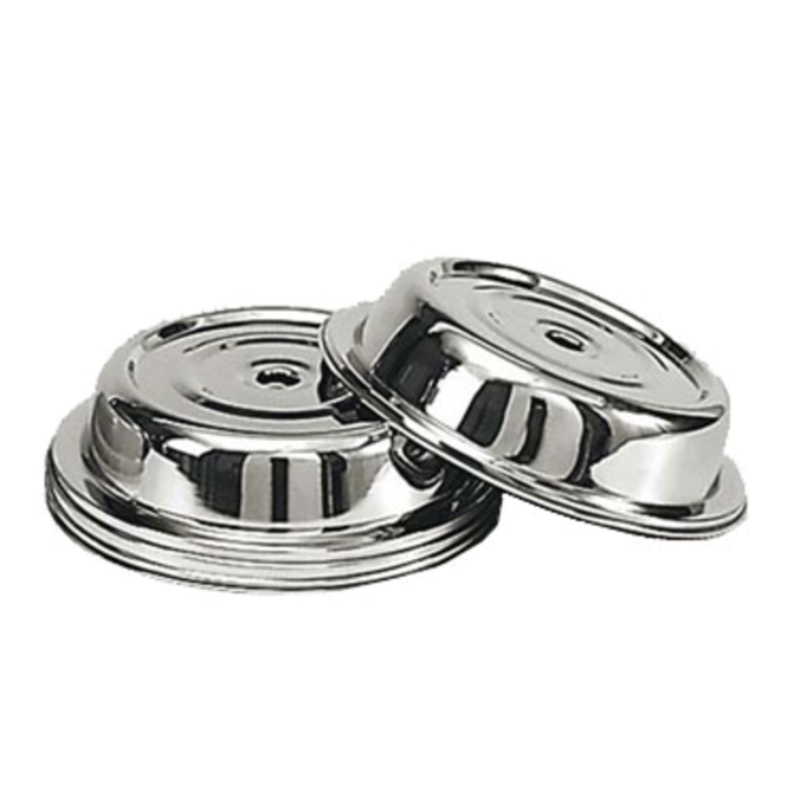 Stainless Steel Plate Cover Cloche In A Polished Finish, Ideal For Protecting Food During Service.