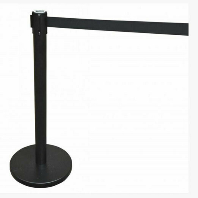Omcan 30439 Stainless Steel Crowd Control Stanchion with 78-inch Belt black queue barrier post with retractable belt
