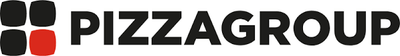 Logo of Pizzagroup with black text and red and black square icons.