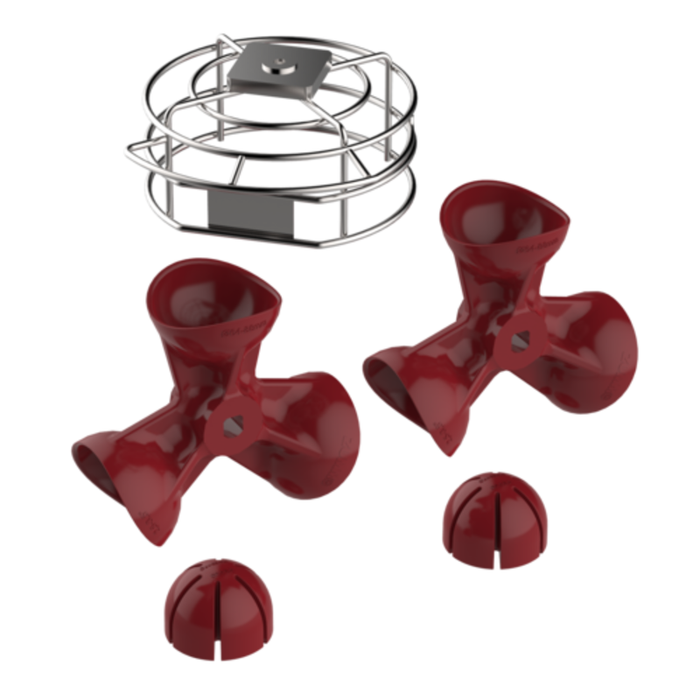 Zummo Z40 N Large Cup Kit components including red cups and metal frame for fruit juicers