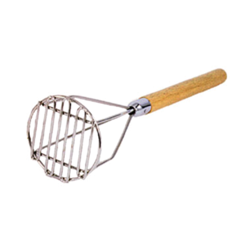 Commercial Potato Masher 18 Inch With Wooden Handle And Round Grid Head For Efficient Mashing