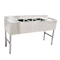 Omcan 25274 60" Three Compartment Stainless Steel Underbar Sink Unit commercial 18-gauge 304 stainless steel bar dishwashing sink